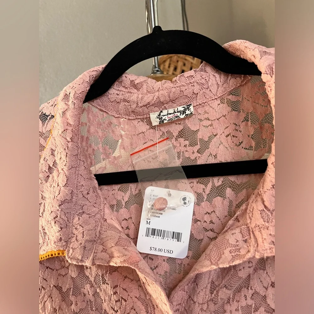 ▪️Free People Intimately Free All Day Floral Lace House Shirt Pink  M - Picture 12 of 16